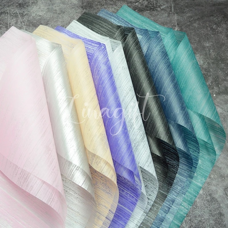 ( 5 Lembar ) TRANSLUCENT STRIPE SILK - CELLOPHANE TRANSPARANT FLOWER WRAPPING PAPER- MARMER SALUR KERTAS BUNGA BUKET BUNGA KOREAN PLASTIC CELLOPHANE