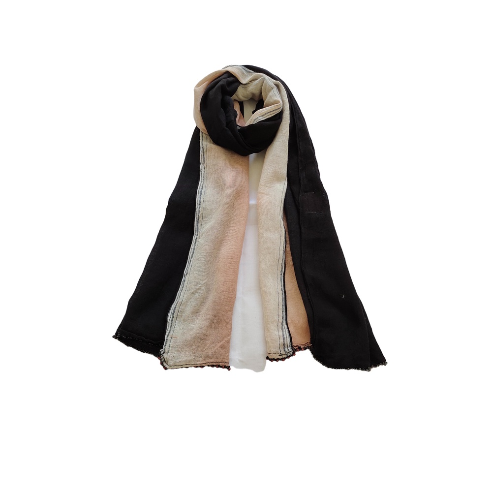 Syal Leher Scarf Leher  Polos Pasmina Panjang  Tenun Tangan Hitam Gradasi Pink GESYAL