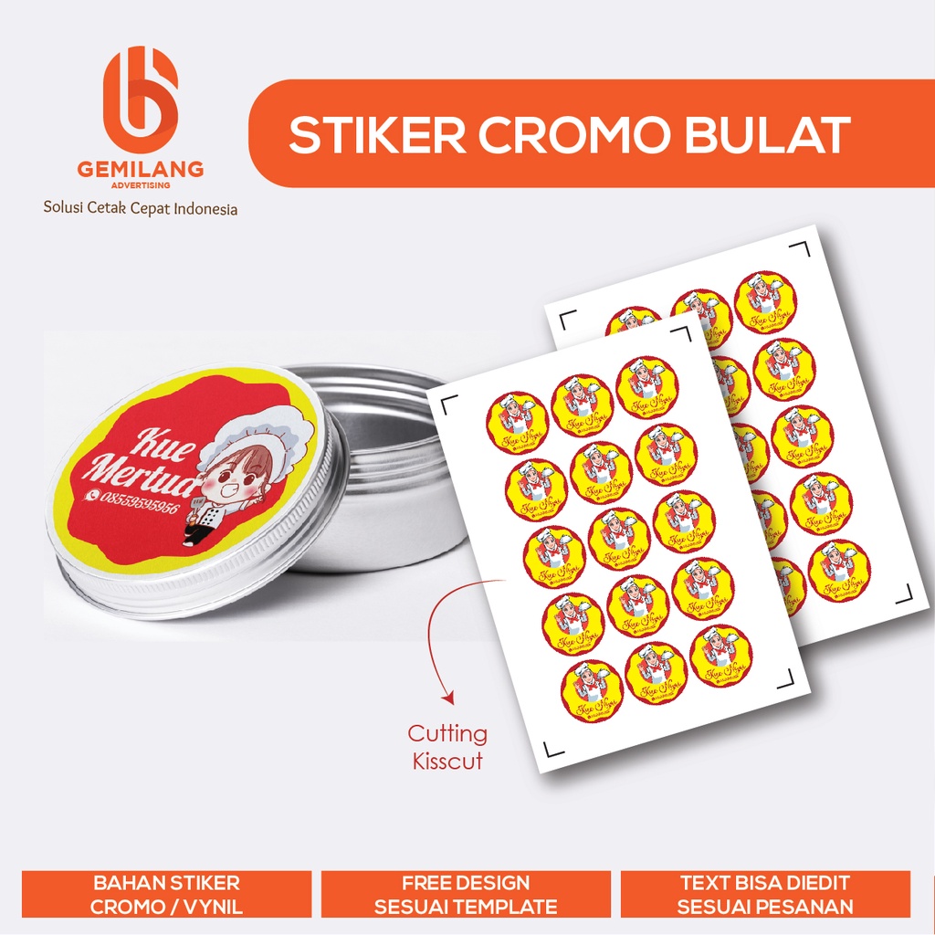 

Sticker Bulat Cromo/Packaging/Toples Makanan/Label Pengiriman / Label Jar / Stiker olshop /stiker cutting olshop / stiker kemasan /stiker thankyou