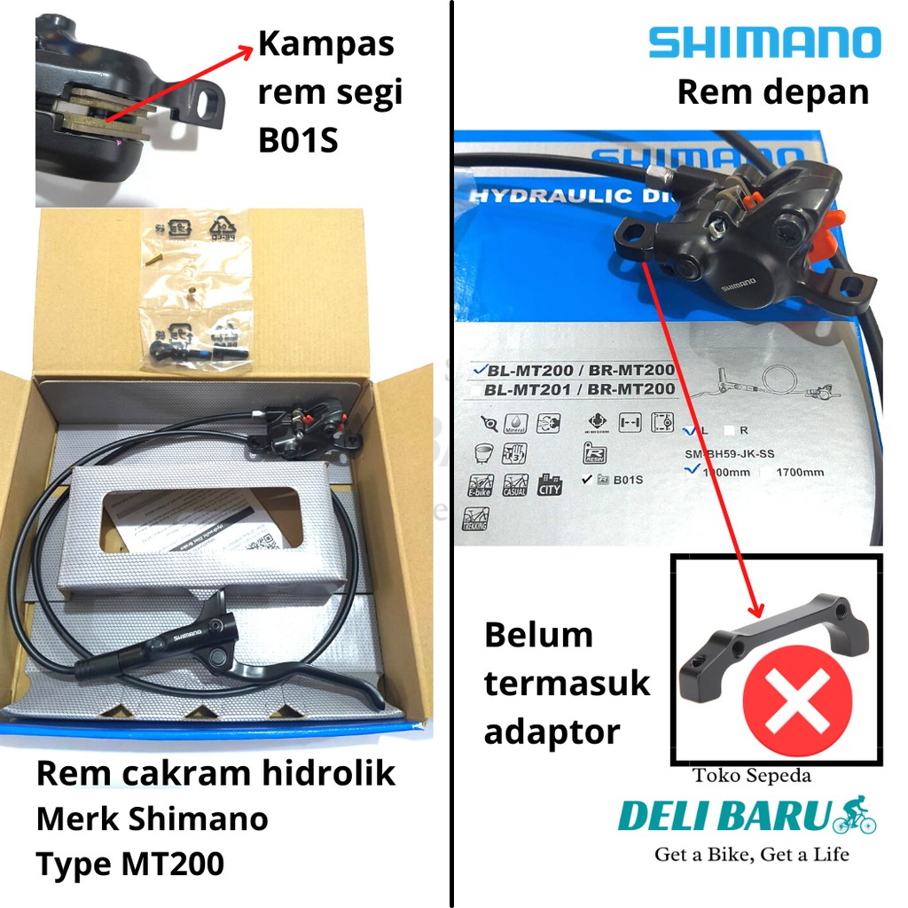 Shimano MT200 Rem cakram set hidrolik hydraulic disc brake sepeda MTB lipat