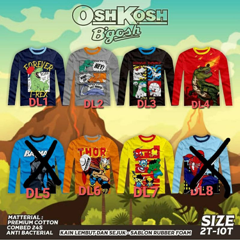 Kaos  anak laki laki usia 2-10 tahun karakter dinosaurus, spiderman, batman,thor