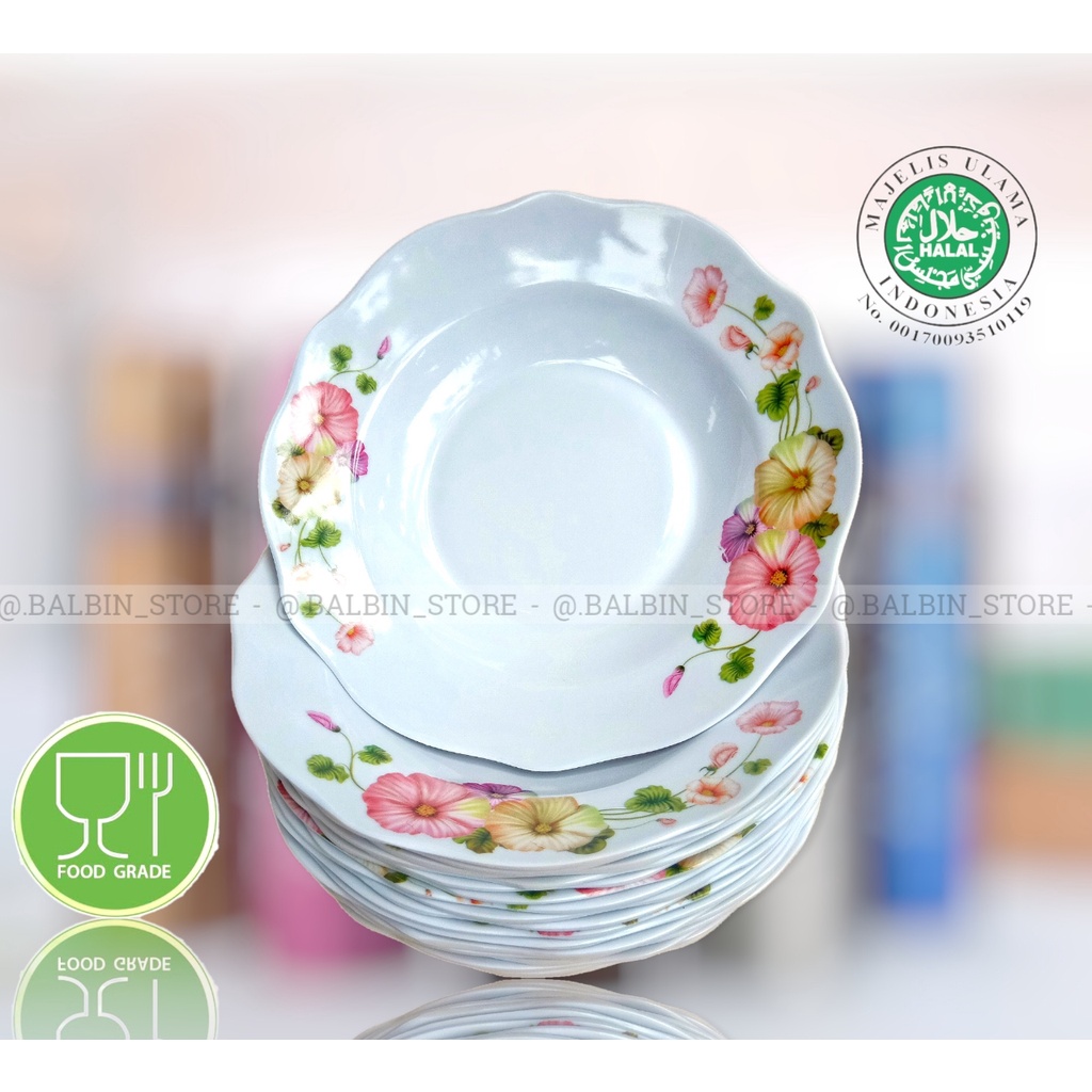 BALBIN STORE | SATU PAKET ISI 1.PIRING MELAMIN 9. DAN 1. MANGKUK MELAMIN 6.INC / PIRING SET MANGKUK MELAMINE MOTIF BUNGA / PIRING MELAMIN ASLI TEBAL