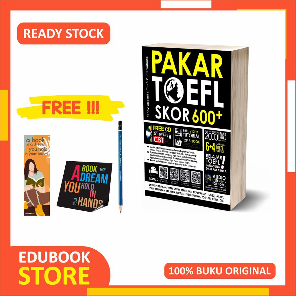 

BUKU PAKAR TOEFL SCORE 600 + (EMC) - BONUS PENSIL 2B, BOOKMARK, STIKER - BELAJAR LANGSUNG DARI PAKAR