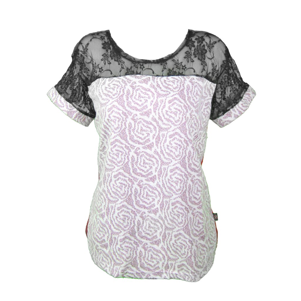 NTS-69 (M) atasan wanita kaos import shoulder lace pink