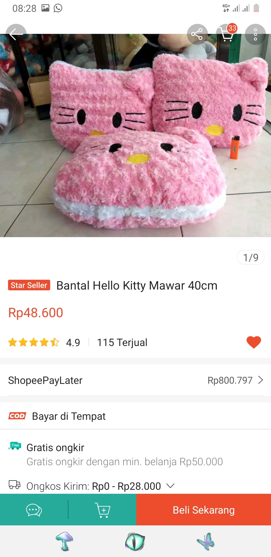 Bantal Hello Kitty Mawar 40cm
