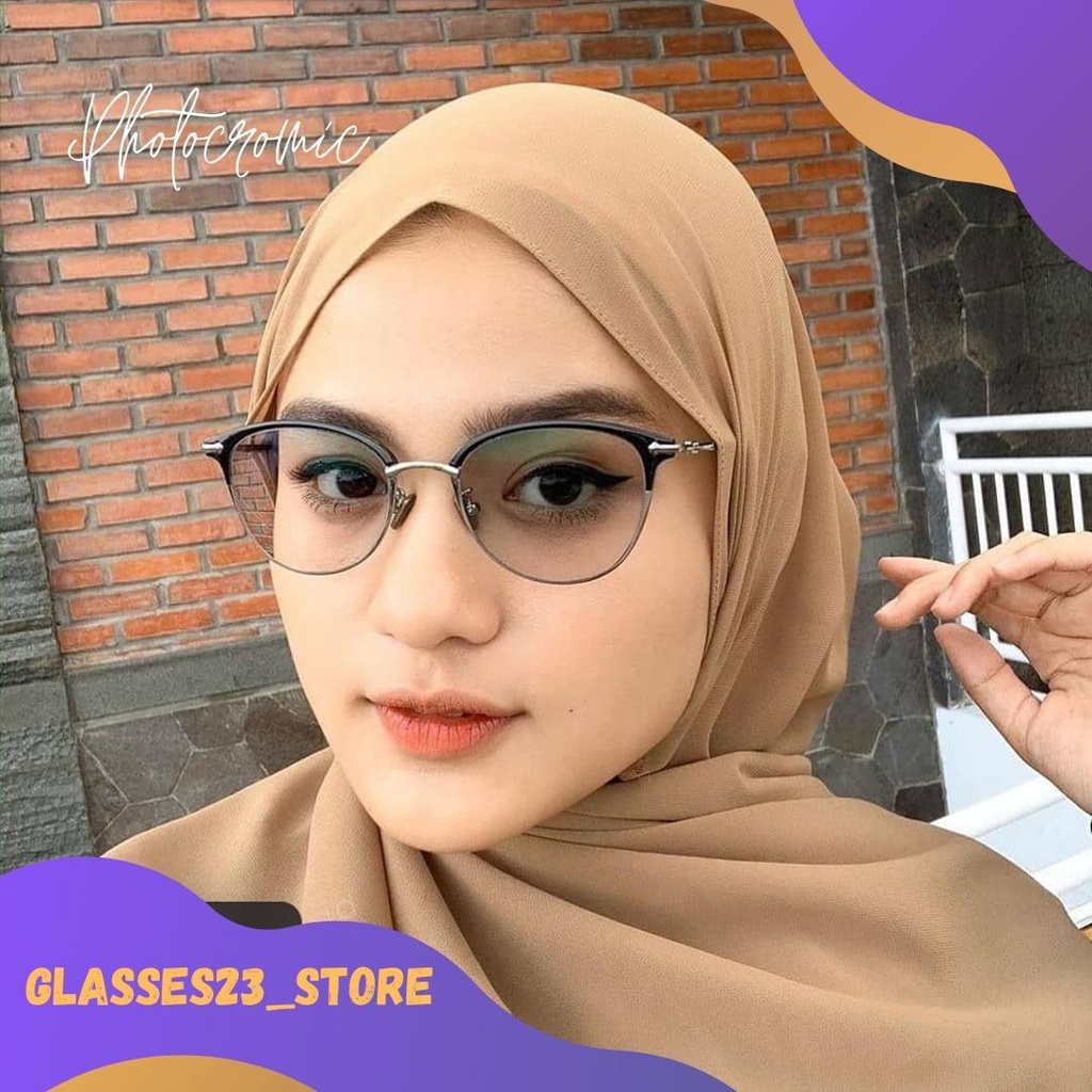 NEW PHOTOCROMIC KACAMATA FRAME OVAL WANITA DAN PRIA MILENIAL KEKINIAN TERBARU