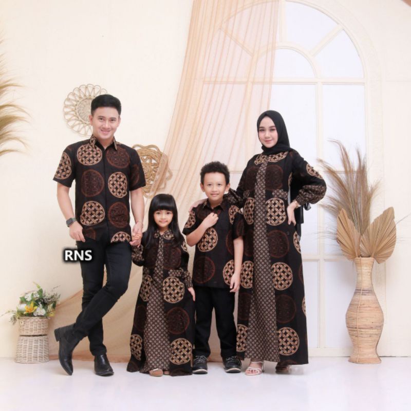 Batik Couple Keluarga Gamis Busui Motif Prasasti Batik Keluarga Seragam