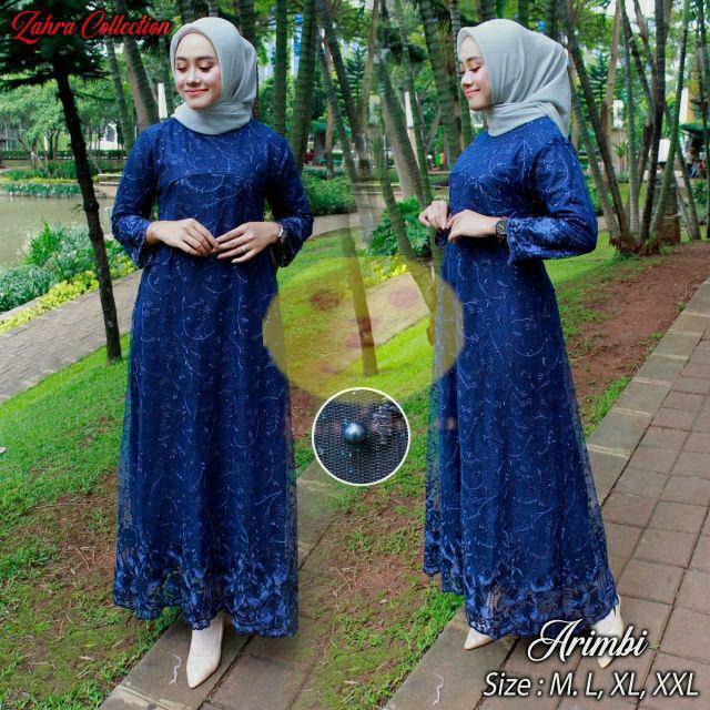 TERBARU FULL BROKAT TILE ARIMBI MOTIF SIMPEL ELEGAN GAMIS BRUKAT LD #120 DRESS PESTA MUSLIMAH