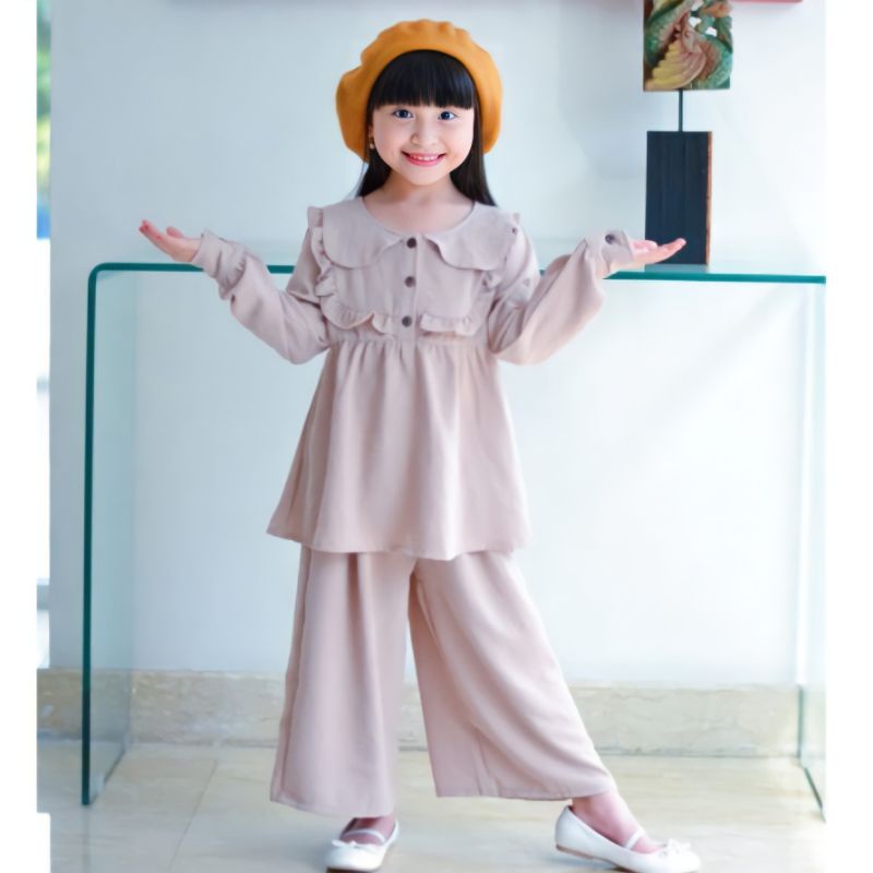 Set Setelan Baju Rayon Crinkle Anak Perempuan Cewek Lengan Panjang Bobokids Aruna 4 5 6 7 Tahun.