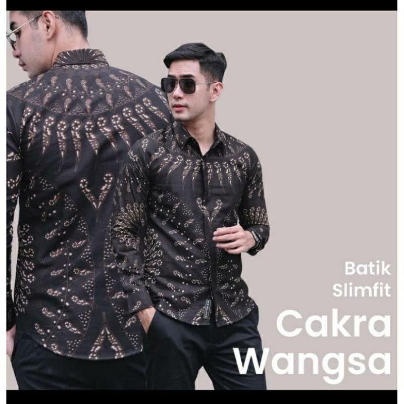 kemeja batik pria lengan panjang SLIMFIT PREMIUM MODERN JUMBO SAWONGGALING CACING MAHKOTA SOGAN