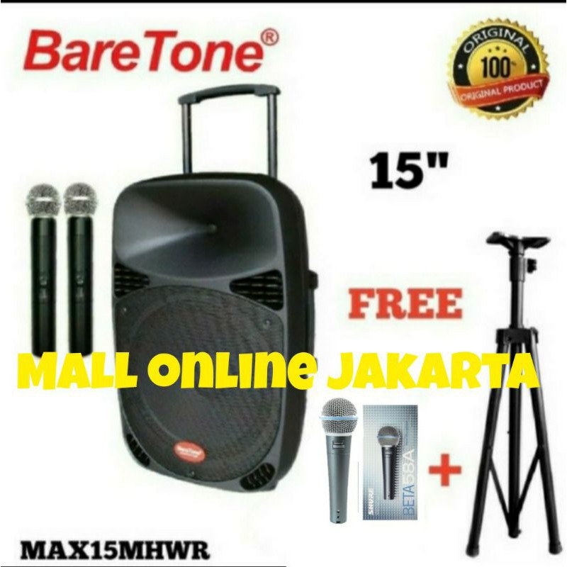 speaker portable baretone 15 inch mhwr aktif USB bluetooth wireless