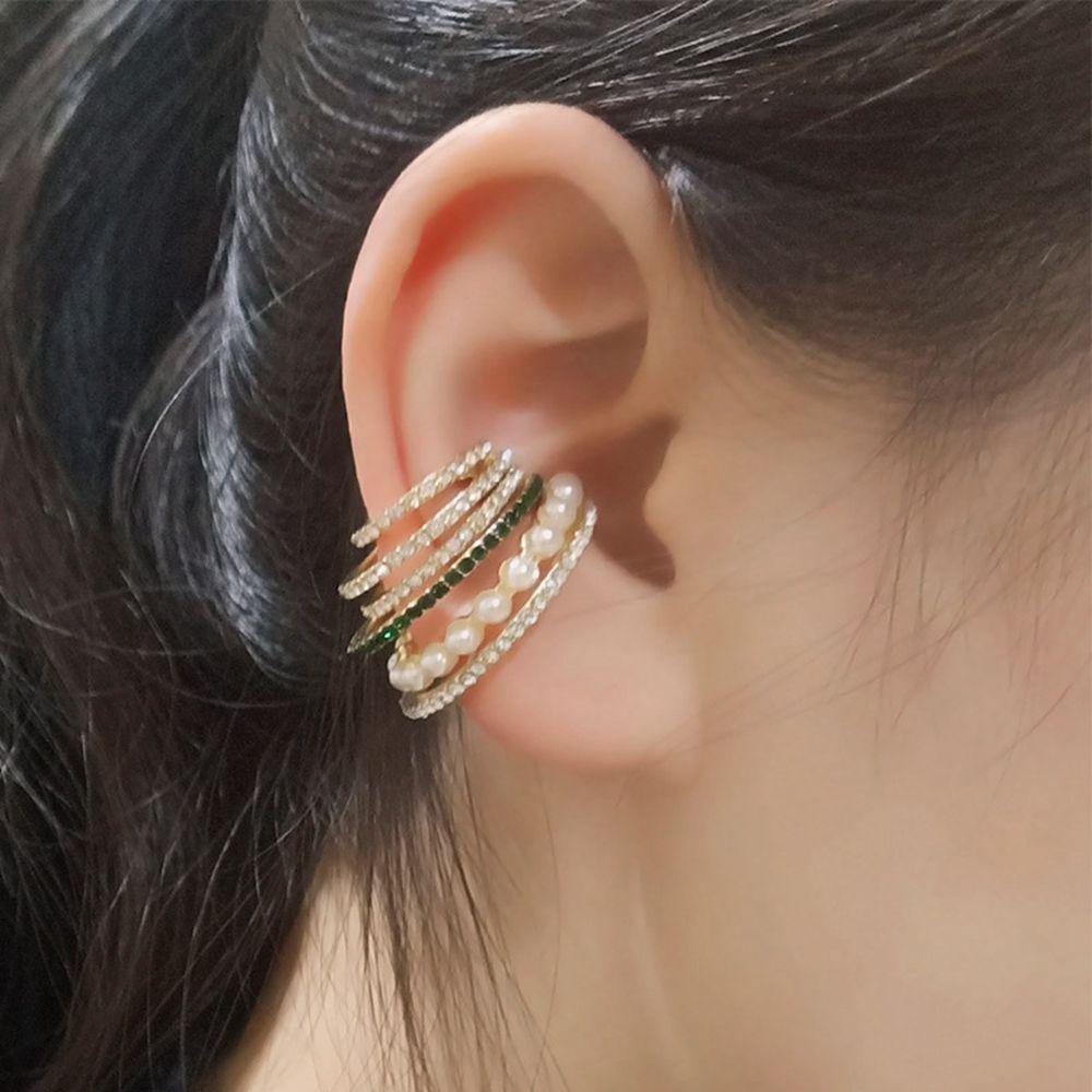 Top 1PC Mutiara Cuff Anting Wanita Berlian Imitasi Tanpa Tindik Berbentuk C