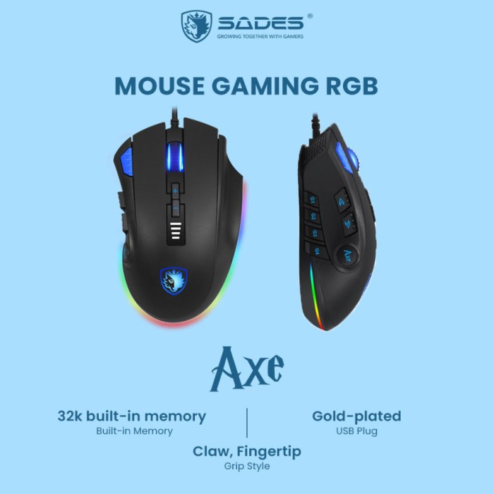 Sades Axe Mouse Gaming Macro RGB FPS/Moba Mechanical Black Original - Hitam