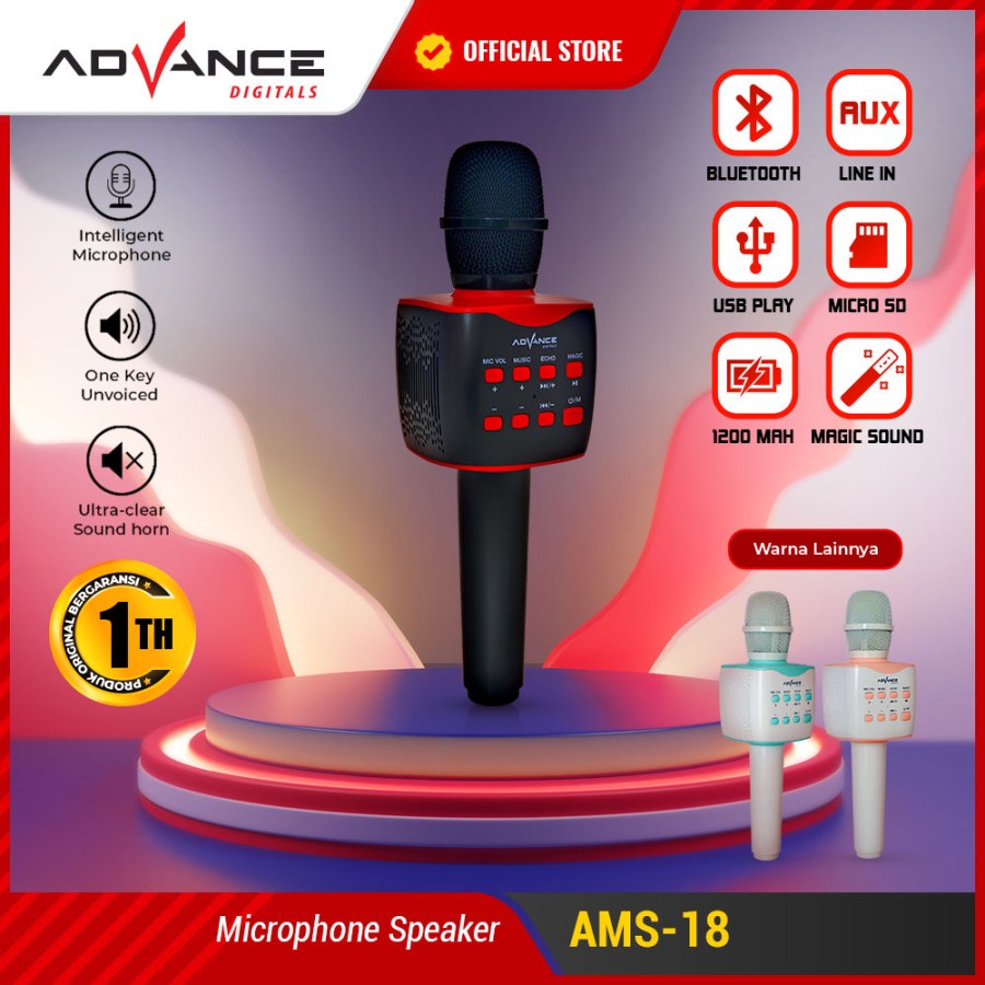 Advance AMS18 Mic Wireless Bluetooth Speaker Karaoke Portable Bass Aktif