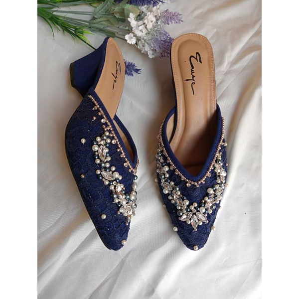 JI_SOO | Eksklusif sepatu wanita wedding lamaran kondangan shoes hak tahu  pengantin-navy