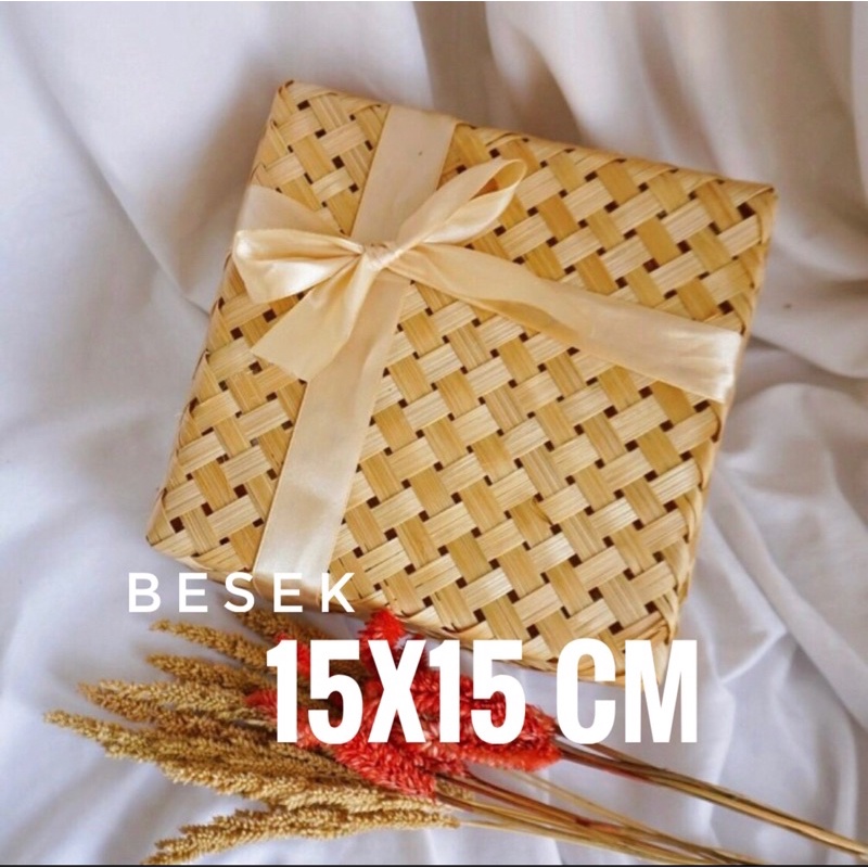 BESEK BAMBU 15x15 CM / BESEK NASI KURBAN MAKANAN SET PACKAGING HAMPERS / ANYAMAN BAMBU KERAJINAN TAN