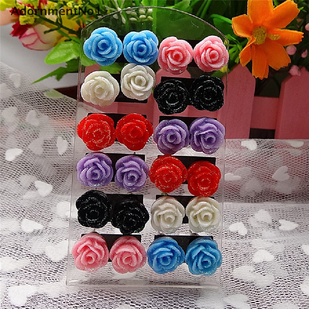 (AdornmentNo1) 12 Pasang / Set Anting Tusuk Bentuk Bunga Mawar Mistis Warna Campur Untuk Wanita