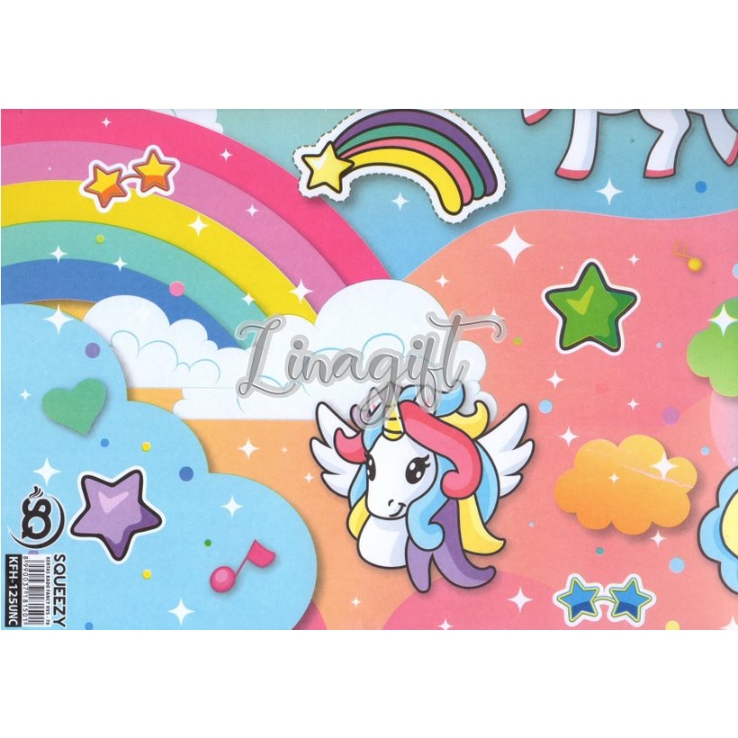 ( 5 Lembar ) KERTAS KADO SQ DOFF - GIFT WRAPPING PAPER UNICORN PINK UNICORN BIRU UNICORN RAINBOW