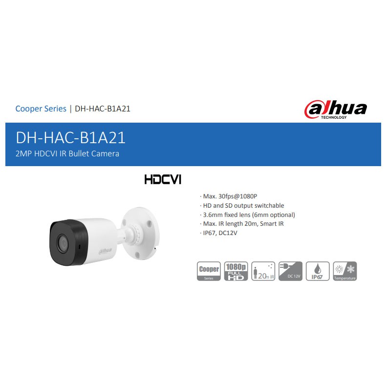 DAHUA HAC-B1A21P DAHUA OUTDOOR CAMERA COOPER SERIES 2MP ORIGINAL GARANSI RESMI