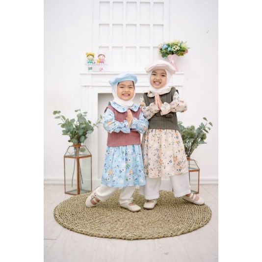 Afsheenastore Setelan Anak Perempuan Crinkle Gavina Printing Dress Outer