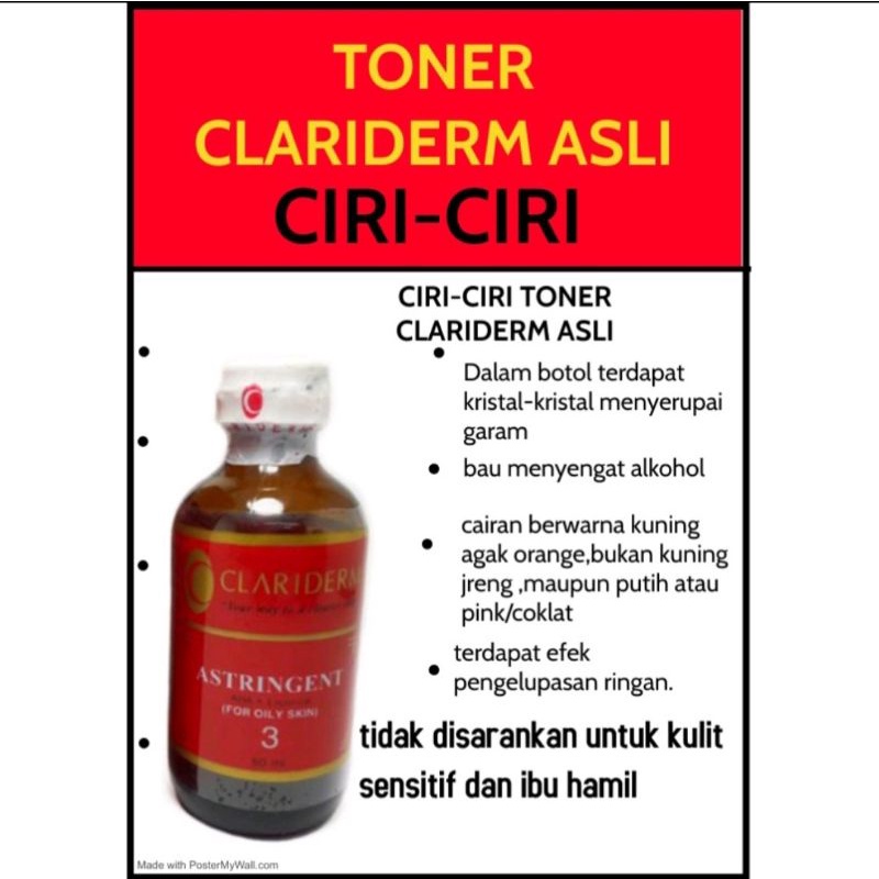 TONER CLARIDERM ASLI ORIGINAL 100% PHILIPINA(Jangan Ragu Di Jamin keaslianya &amp; Manfaatnya dah bnyk Yg Membuktikanya TER PERCAYA KUWALITASNYA)(Harga GLOSIRAN)