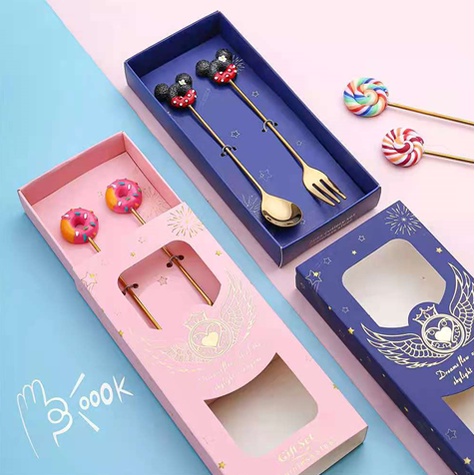 Sendok Garpu Set Mini Teh Dessert Cake Souvenir Hiasan Motif Gold