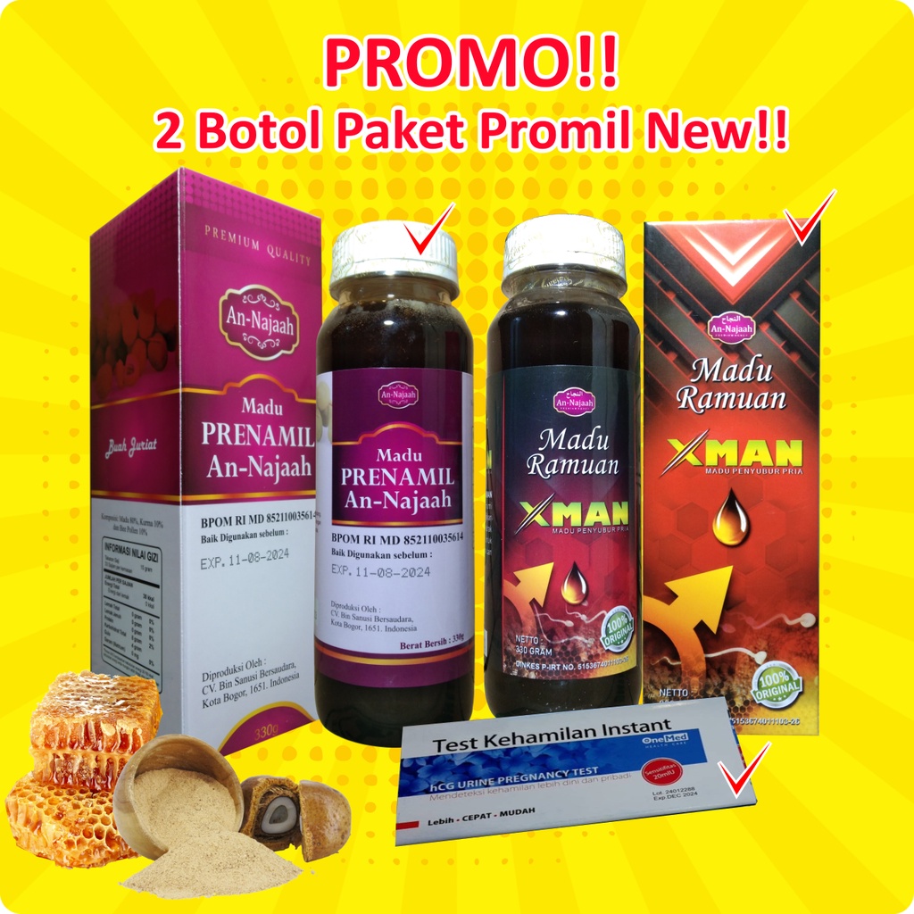 Paket Promil Suami Dan Istri Madu Promil PRENAMIL An-Najaah Dan Madu XMAN Penyubur Pria 330 gr