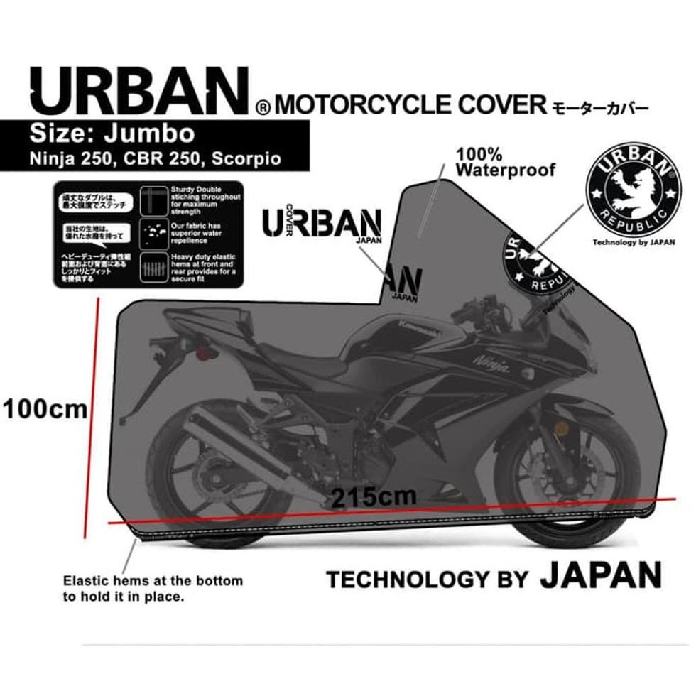 SIA Sarung Cover Motor Urban Big Jumbo Size Anti Air &amp UV Ninja NMax CBR - HitamListSilver