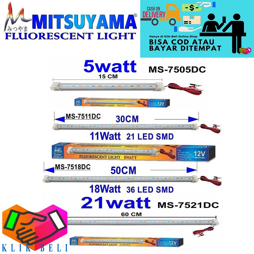 Lampu Neon Aki TL 5 / 11 / 21 Watt T5 DC 12V Panjang 15 / 30 / 60 CM 9 / 21 / 45 LED Bohlam Mitsuyama SMD Putih