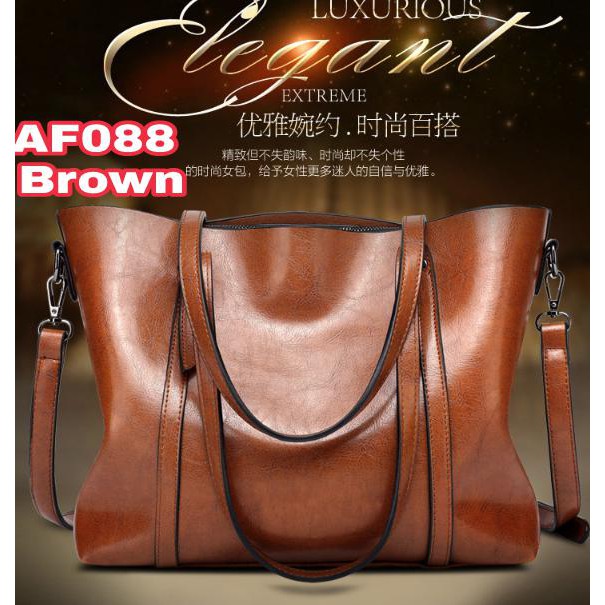 MANTUL Tas import wanita kulit pu besar tas kerja Coklat REKOMEN