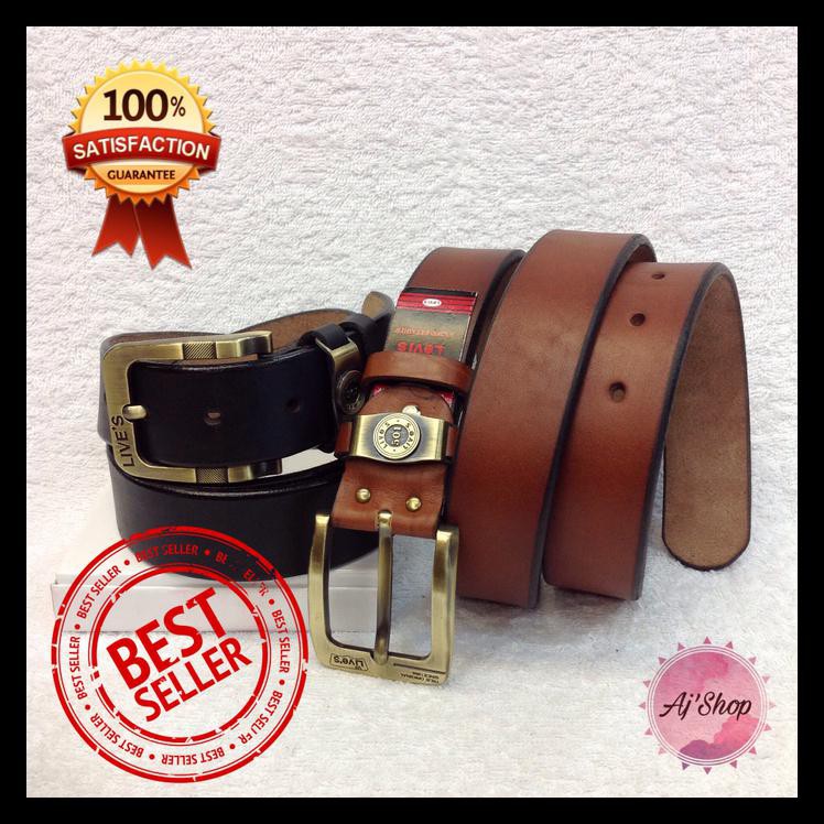 Indh GESPER IKAT PINGGANG SABUK PRIA IMPORT LEVIS ASLI KULIT - Hitam TERBARU Kode 372