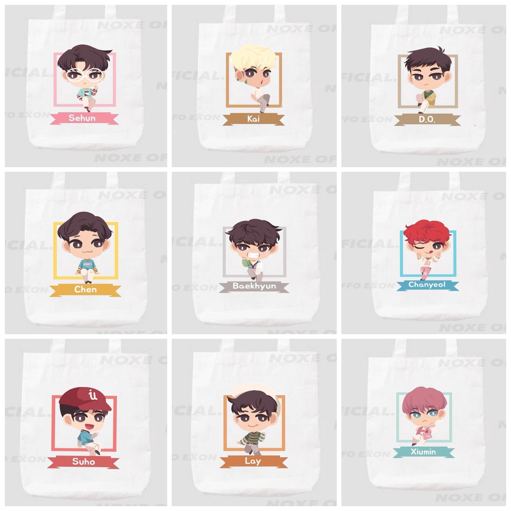 TOTE BAG KPOP SUHO, BAEKHYUN, CHANYOEL, KAI, SEHUN, CHEN, XIUMIN, LAY, D.O BOYBAND KPOP