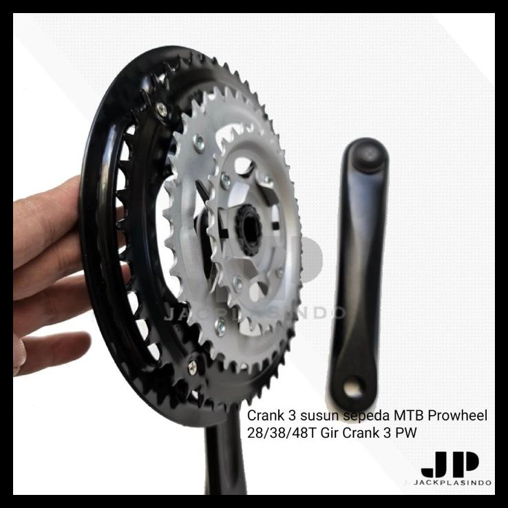Crank 3 Susun Sepeda Mtb Prowheel Alloy Hitam 28/38/48T Gir Crank