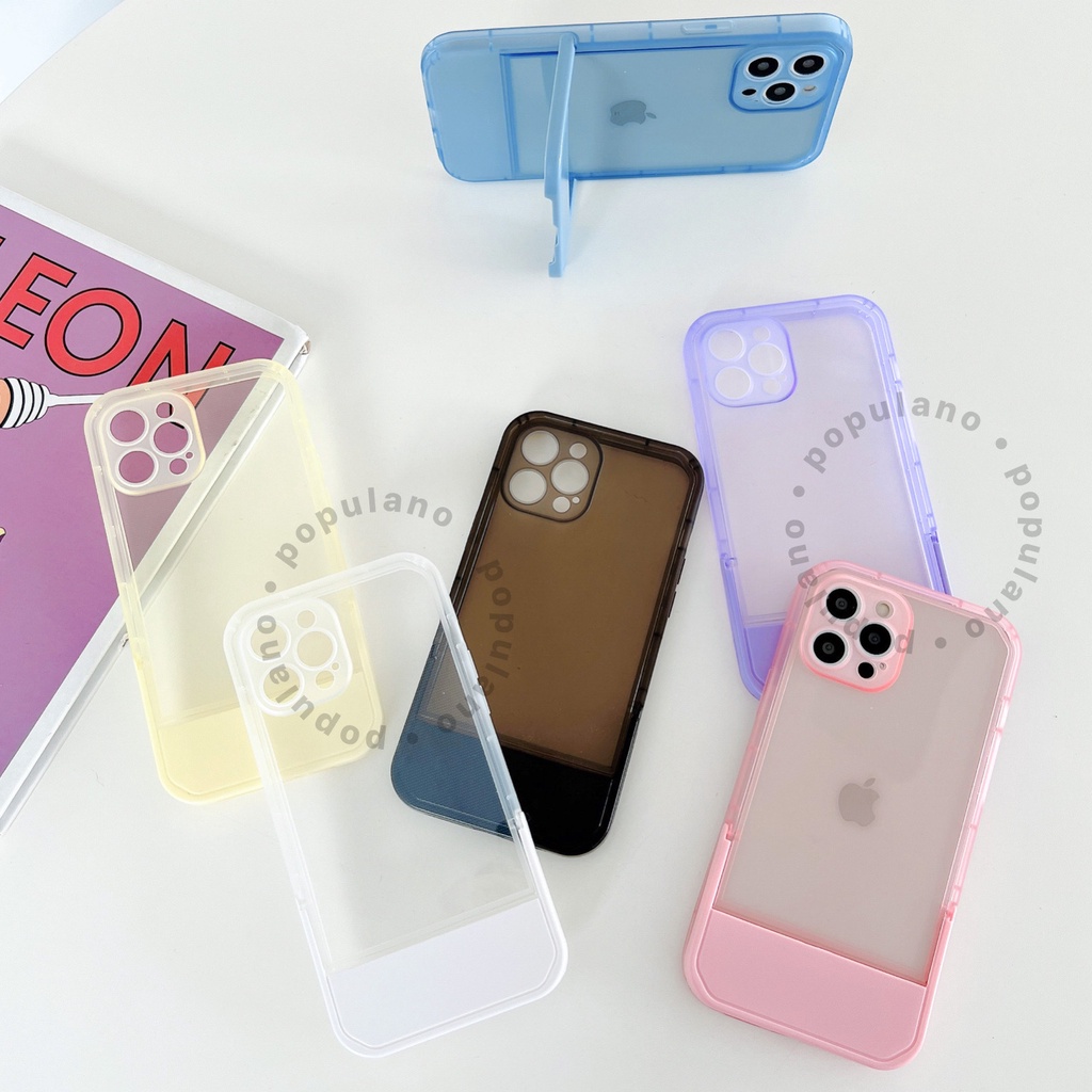 (2) Casing Softcase iPhone Stand Phone Case Soft case TPU Holder Invisible Clear Bangku