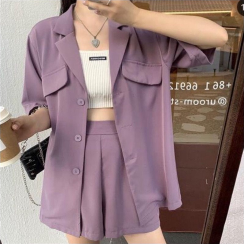 ES88 - Set Blazer + Celana pendek Import Good Quality / Korean Style Wanita / Casual Set Kekinian