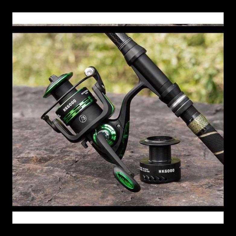 NEW REEL HK 1000-7000 HIJAU BONUS SPOOL ALUMINIUM SPOOL SPINNING ALAT PANCING TERMURAH DAN TERBARU A