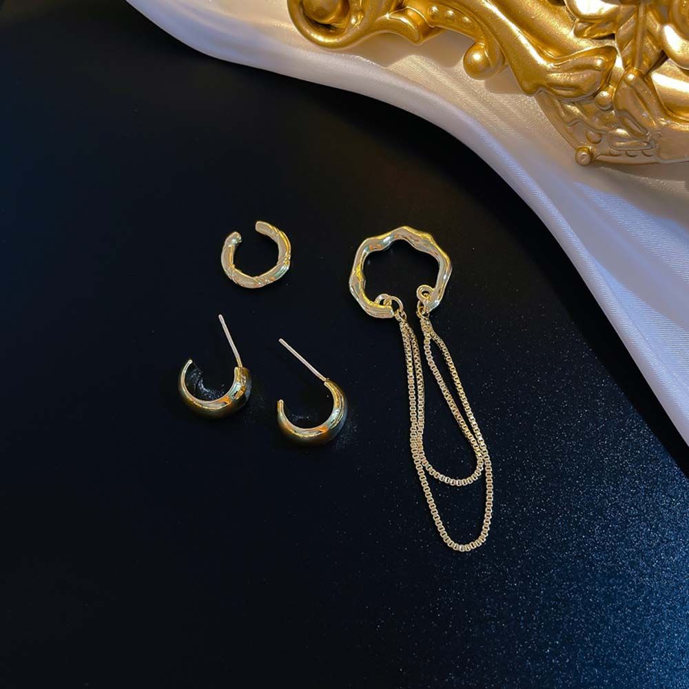 Needway  4Pcs/Set Hoop Earrings Punk Fashion Jewelry Earrings Set Women Chain Tassel Metal Korea Hip Hop Ear Cuff/Multicolor