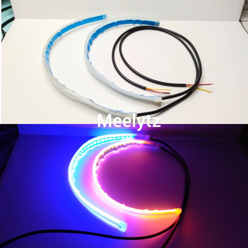 New LED slim alis DRL fleksibel Modul Tanam 30cm 2 mode senja biru sein kuning cr7