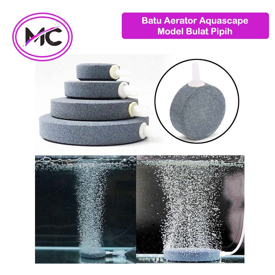 Batu Aerator Aquarium Model Bulat Pipih Besar Kecil Airator Stone Akuarium Aksesoris Aquascape Gelembung Udara Airpump