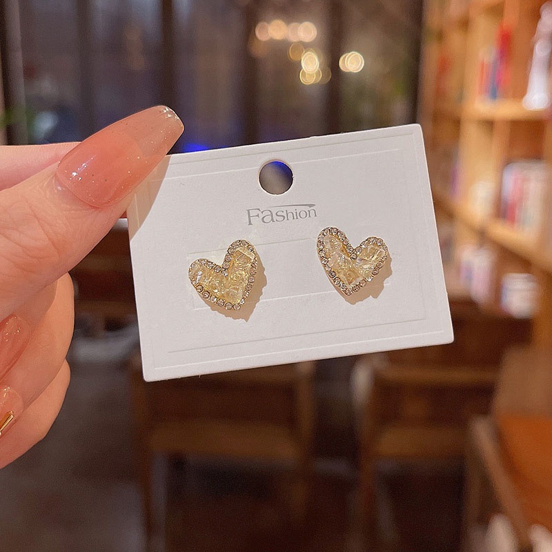 Anting Tusuk Sterling silver 925 Desain Hati Hias Kristal Berlian Imitasi Mewah Berkilau Untuk Wanita