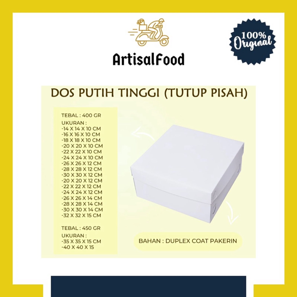 

Dus Putih Polos Tutup Pisah / Dus Kue/ Nasi / Dus Tart PUTIH -10 pcs