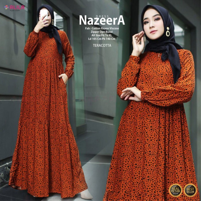 dress gamis nazeera maxy katun rayon viscose premium busui ori alila - teracota