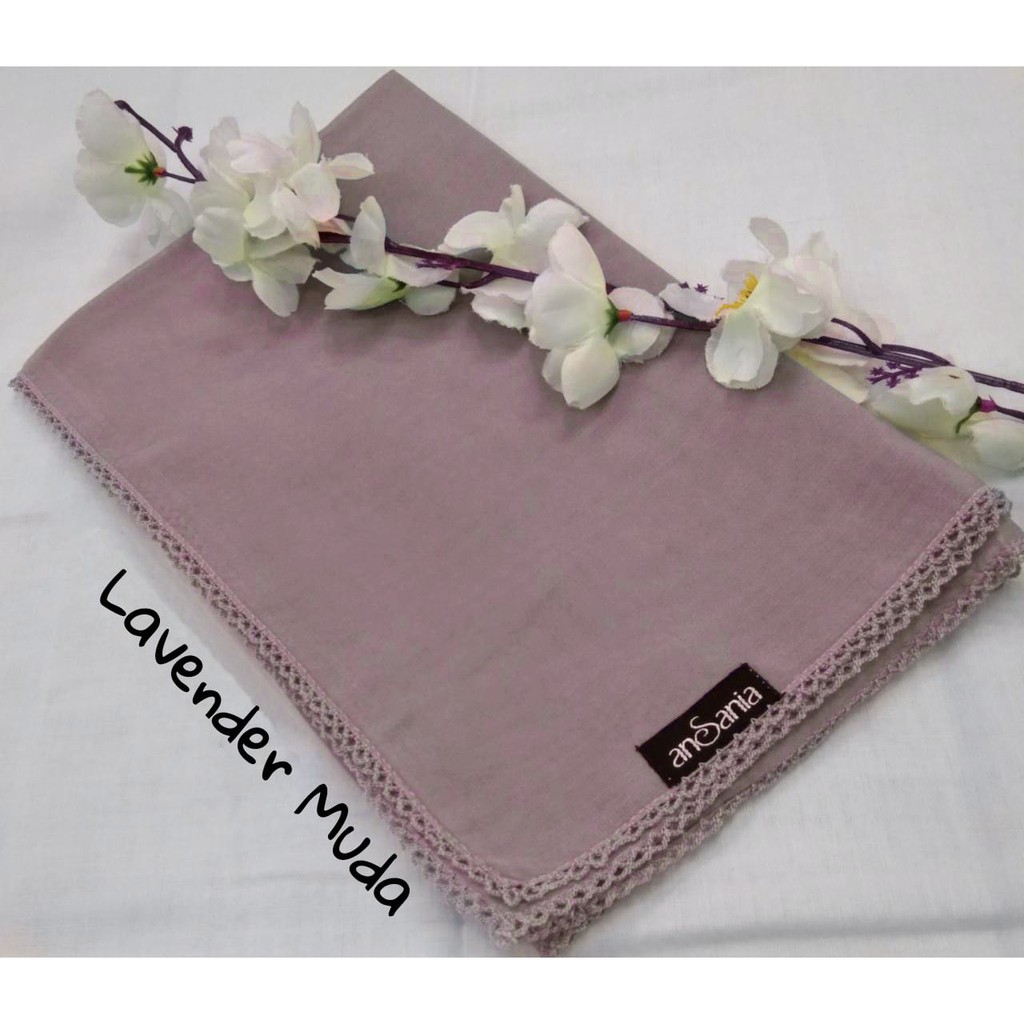 Kerudung Segiempat Bella Crochet Ansania PollyCotton Jilbab Bella Butik Hijab Segi Empat Rumah Hija'b-LAVENDER MUDA