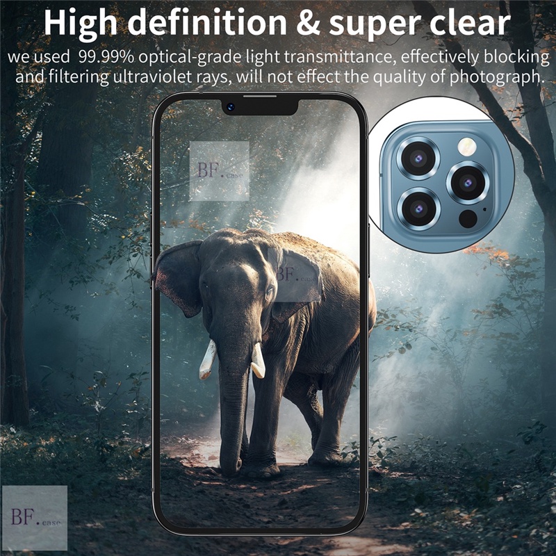 (Set)for Iphone 14 Pro Max12 11 13 HD Tempered Glass Metal Ring Bahan Aluminium Alloy Lensa Penutup Layar Kamera Film