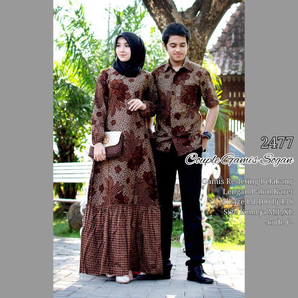 Couple Gamis Sogan 2477 Padi Kombinasi Batik Modern Long Dress Terusan Seragam Pesta