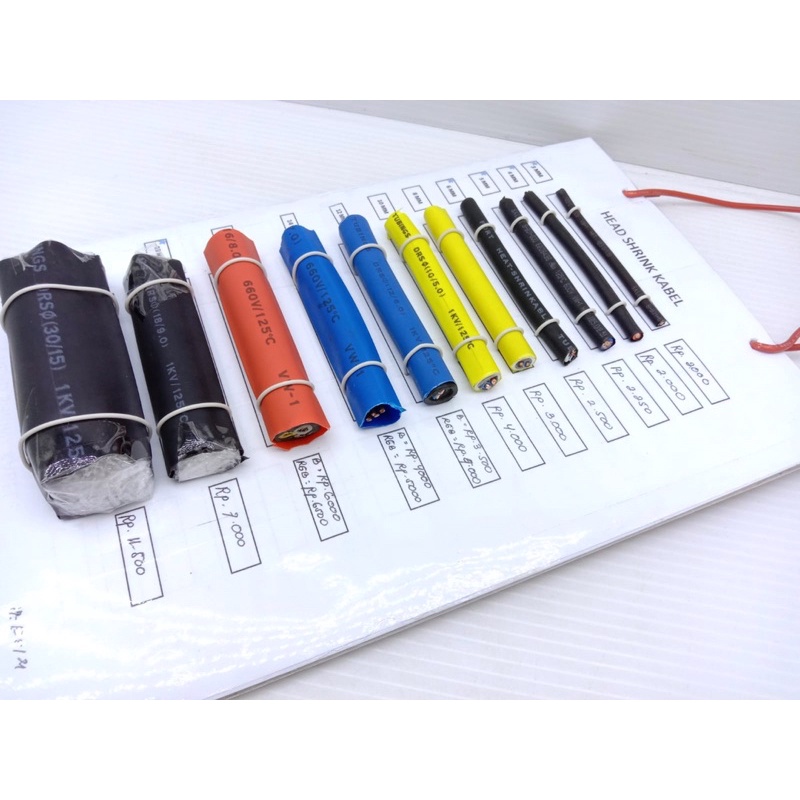 (PERMETER) Heat Shrink Selongsong Bakar/ Isolasi Bakar Tubings WARNA MERAH BIRU KUNING