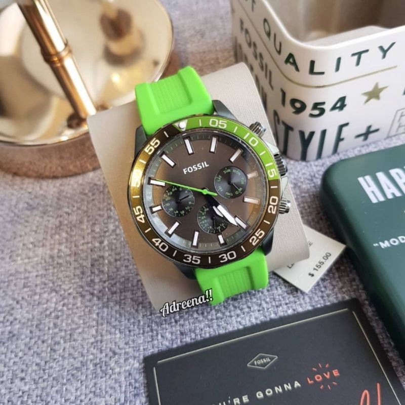 jam tangan pria fossil BQ2501 strap rubber / karet Green original