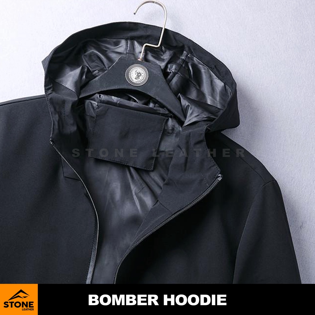 JAKET BOMBER HOODIE PRIA STONE LEATHER PARACHUTE