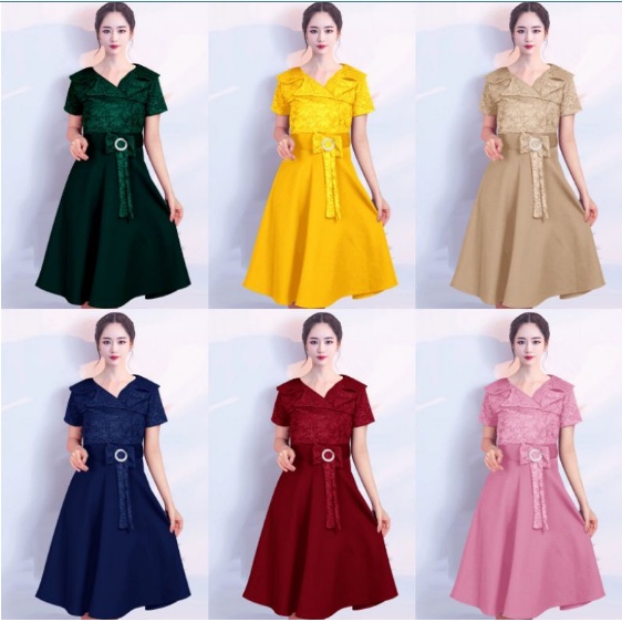 Baju Dress Wanita Brukat Remaja Dewasa Trendy Kekinian Terbaru 2022 Gaun Pesta Natal Imlek Mewah Mod