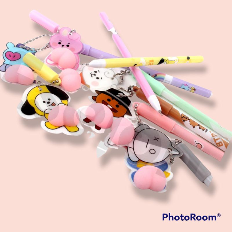 

pulpen gel fancy bt21,doraemon,boba,squidgame,pop it spiner